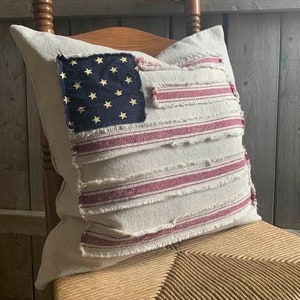 Grain Sack Flag Pillow Cover | Americana | 4th of July | Memorial Day | Labor Day | 20” COVER ONLY