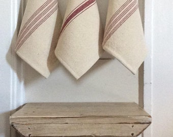 Burgundy 9 Stripe Grain Sack Washcloth | Grain Sack Dishcloth | Kitchen Towel | Beige Fabric | 11"x11"