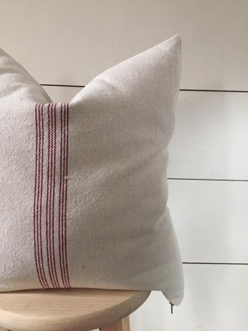 Grain Sack Burgundy Stripe Pillow Cover Farmhouse Pillow Etsy