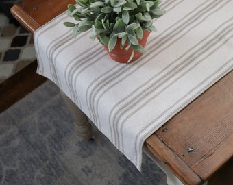 Table Runner/Cream Grain Sack Fabric/Tan Stripes/Beige Fabric/17" wide