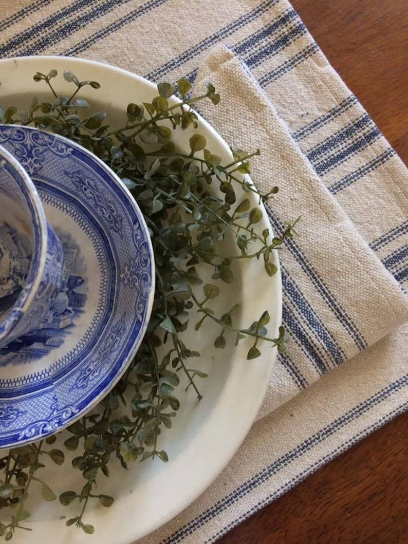 Farmhouse Placemat Grain Sack Placemat Beige Fabric Blue Etsy