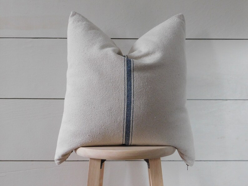 Grain Sack Farmhouse Pillow Cover Blue Stripe Ticking Pillow Etsy