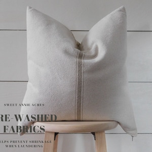 1 Grain Sack & Ticking Stripe Pillow Cover | Farmhouse Pillow Cover | Tan Stripe | Beige Fabric | Ticking Back | Zipper Closure