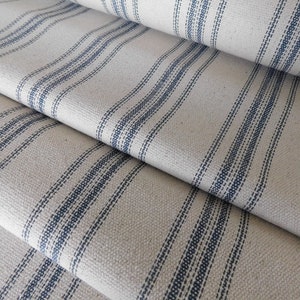 Feed Sack Fabric By The Yard Farmhouse Fabric Blue 12 Stripe Beige Background 54 Wide Upholstery Weight image 2