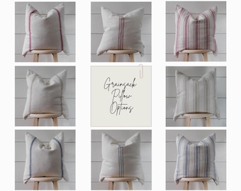 Grain Sack Pillow Cover | Farmhouse Pillow | Feed Sack Pillow | Flour Sack Pillow | Solid Beige Back | Zipper Closure | CHOOSE YOUR STRIPE