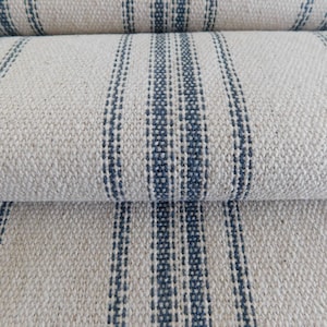 Feed Sack Fabric By The Yard Farmhouse Fabric Blue 12 Stripe Beige Background 54 Wide Upholstery Weight image 5