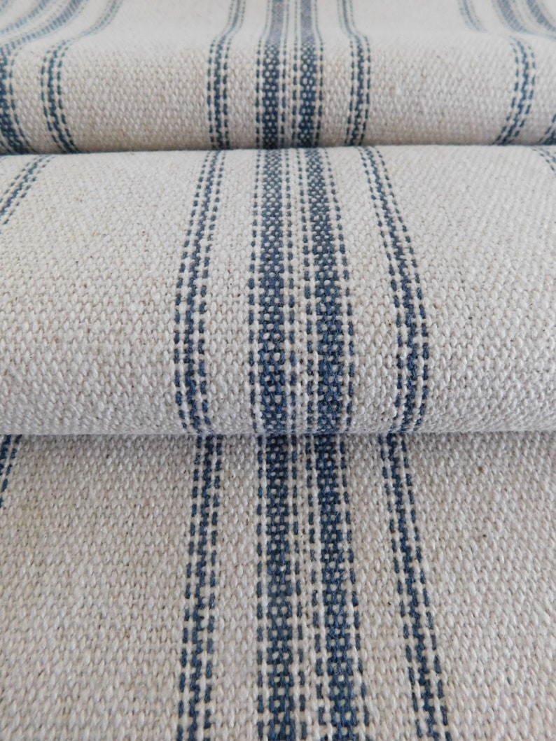 Feed Sack Fabric By The Yard Farmhouse Fabric Blue 12 Stripe Beige Background 54 Wide Upholstery Weight image 5