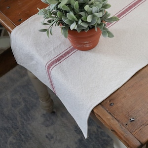 Table Runner/Beige Grain Sack Fabric/Burgundy Stripe/14"-15" Wide