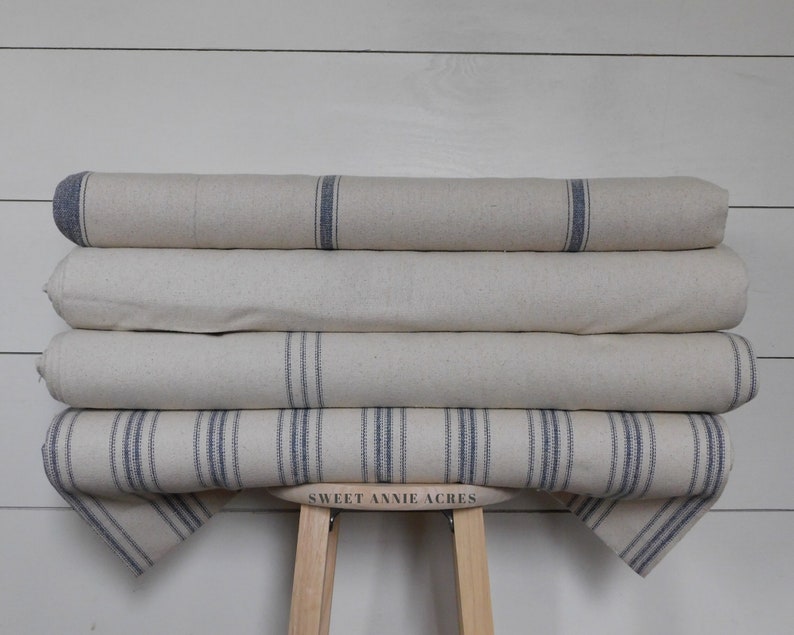 Grain Sack Fabric by the Yard Farmhouse Fabric Blue Stripe Etsy