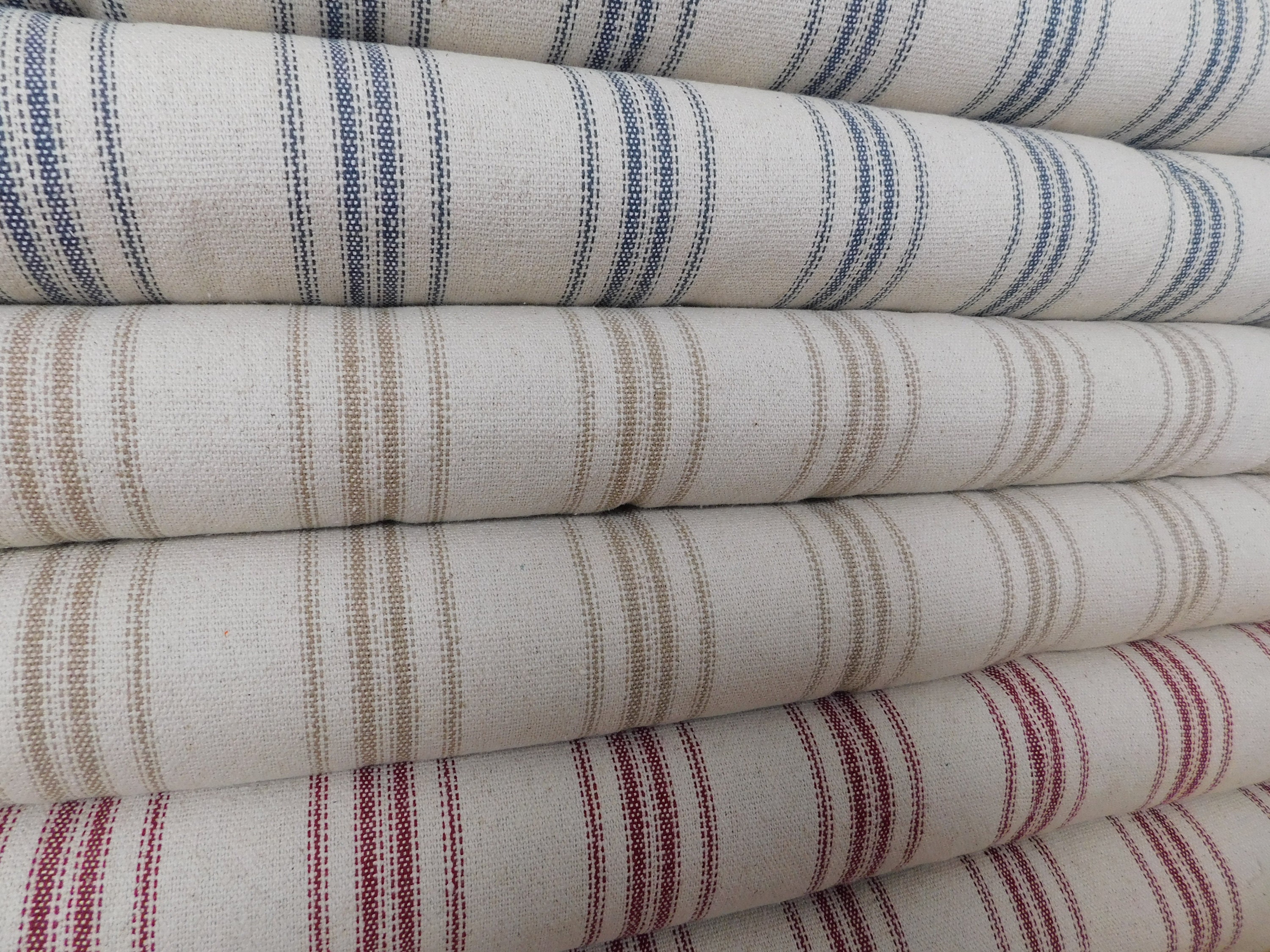 Grain Sack Fabric by the Yard Farmhouse Fabric Ticking Fabric Upholstery  Fabric 12 Stripe Fabric Beige Background 54 Wide 