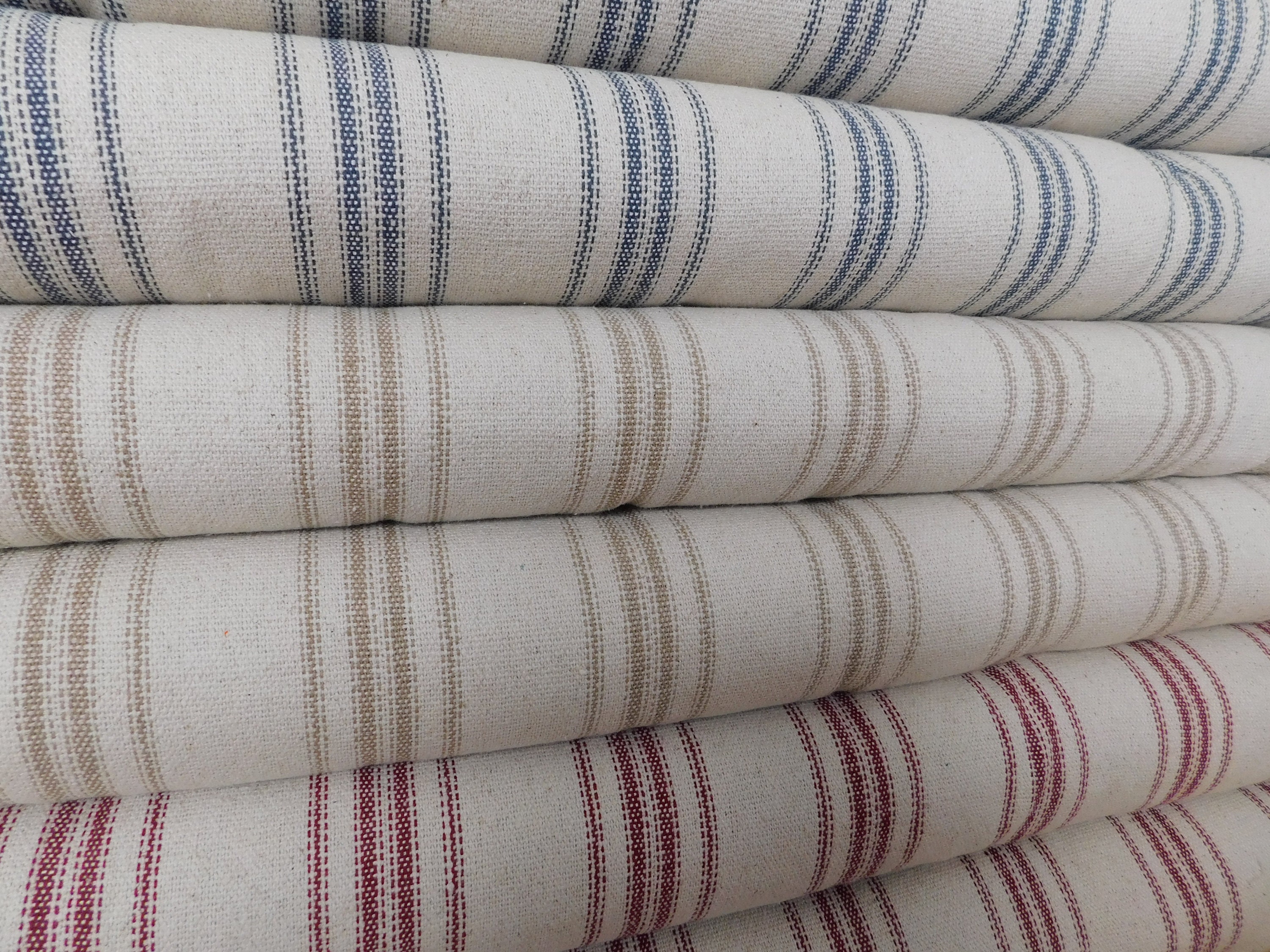 Grain Sack Fabric by the Yard Farmhouse Fabric Ticking Fabric Upholstery  Fabric 12 Stripe Fabric Beige Background 54 Wide -  Norway