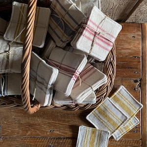 Coaster | Grain Sack Coaster | Mug Rug | Farmhouse Coaster | Fabric Coaster | CHOOSE YOUR STRIPE | Set of 4