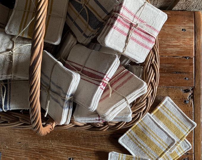 Coaster | Grain Sack Coaster | Mug Rug | Farmhouse Coaster | Fabric Coaster | CHOOSE YOUR STRIPE | Set of 4