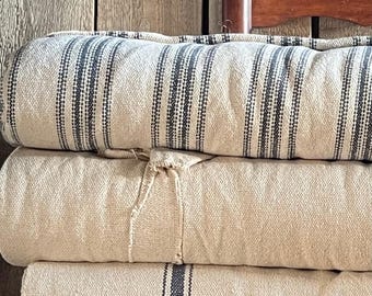 Grain Sack Fabric By The Yard | Farmhouse Fabric | Ticking Fabric | Blue Striped Fabric | Beige Background | 54&quot; Wide | CHOOSE YOUR STRIPE