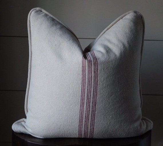 New Piped Edge Grain Sack Pillow Cover Feed Sack Pillow Etsy