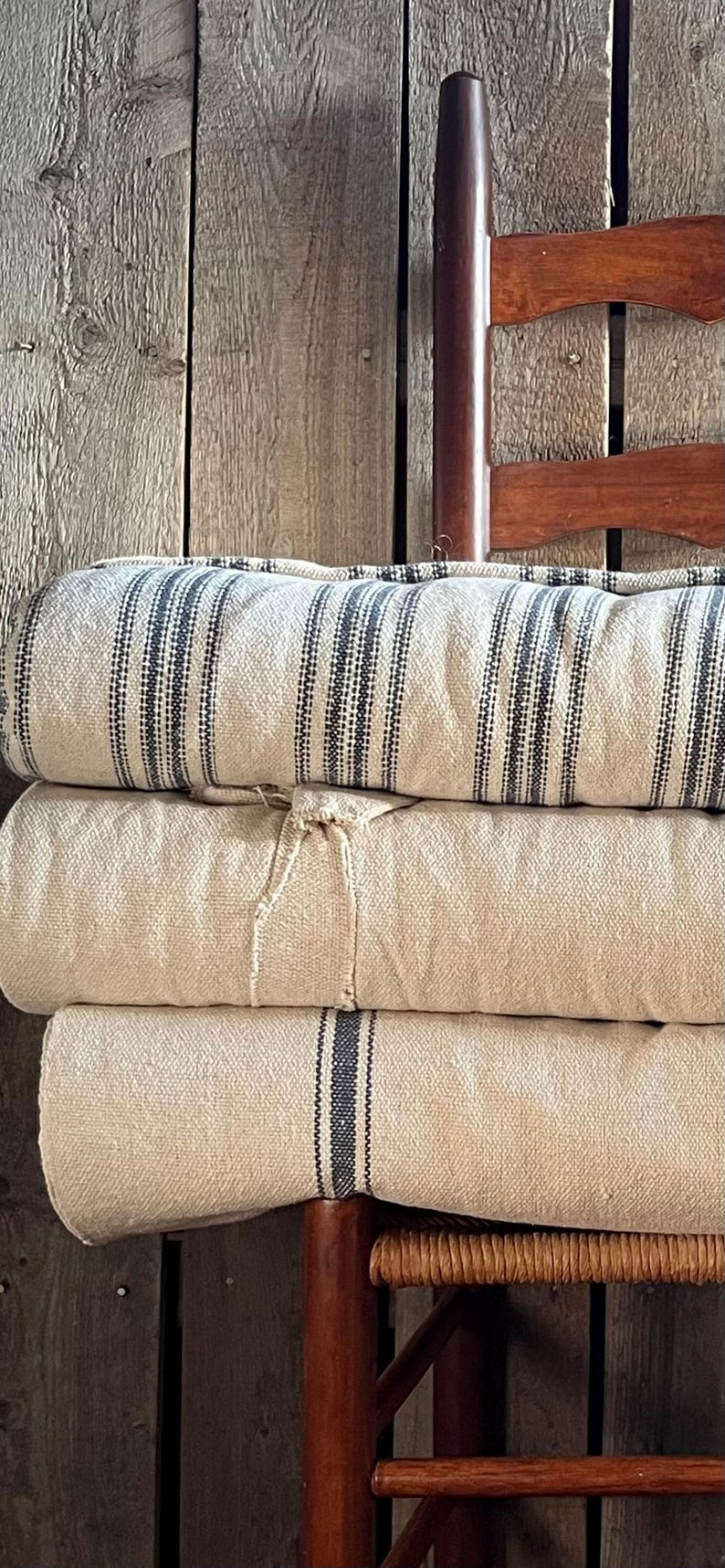 Grain Sack Fabric By The Yard | Farmhouse Fabric | Blue Stripe Stripe | Beige Background | 54" Wide | Upholstery Fabric | CHOOSE YOUR STRIPE image 2