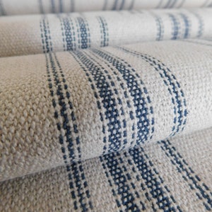 Feed Sack Fabric By The Yard Farmhouse Fabric Blue 12 Stripe Beige Background 54 Wide Upholstery Weight image 3