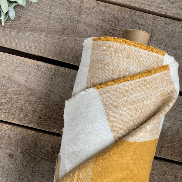 NEW! Yellow Buffalo Check Fabric | 54” wide | Checkered Fabric | Farmhouse Check Fabric | Mustard Yellow and Cream | 4.5" Squares