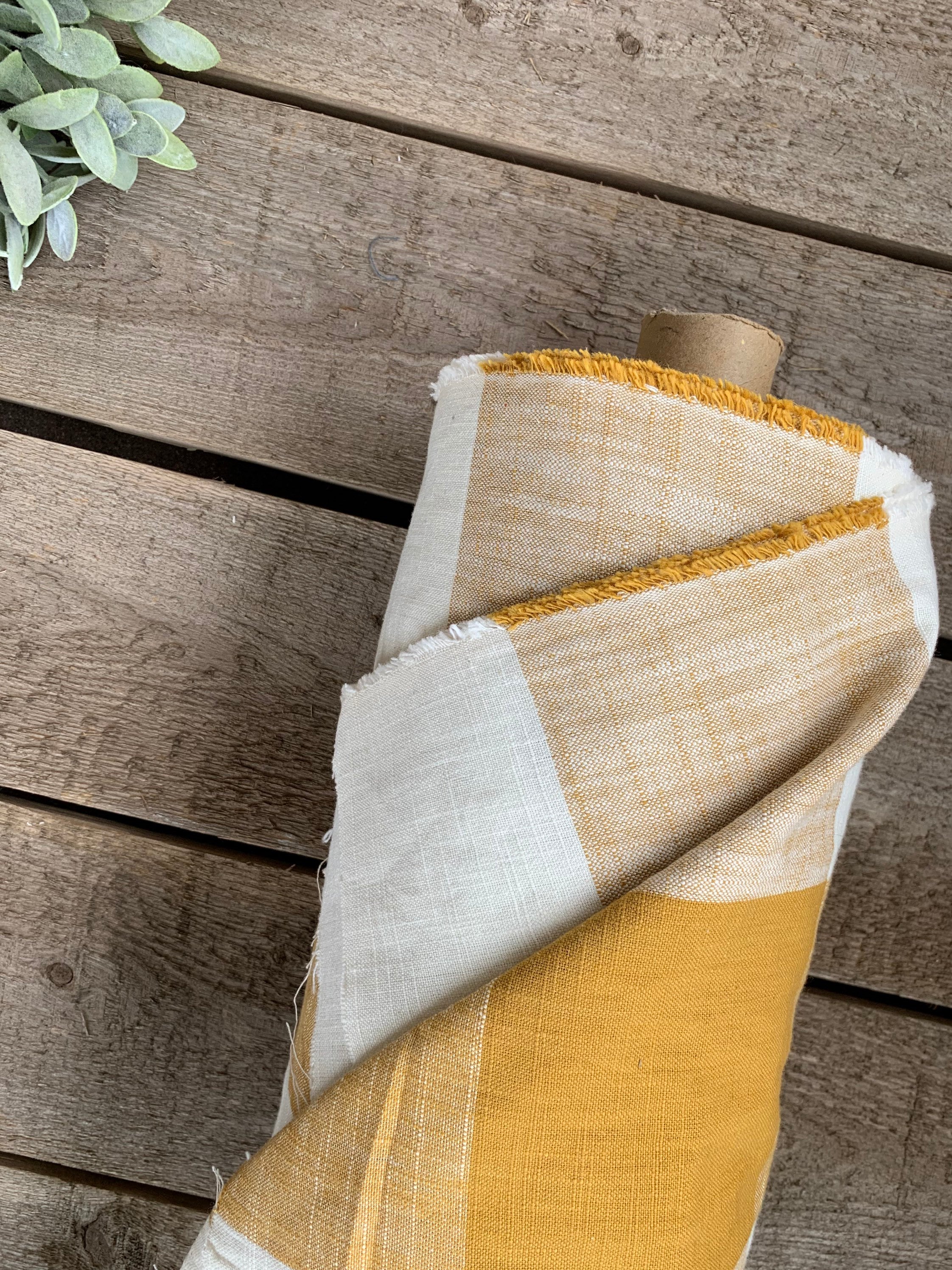 NEW! Yellow Buffalo Check Fabric | 54” wide | Checkered Fabric | Farmhouse Check Fabric | Mustard Yellow and Cream | 4.5" Squares