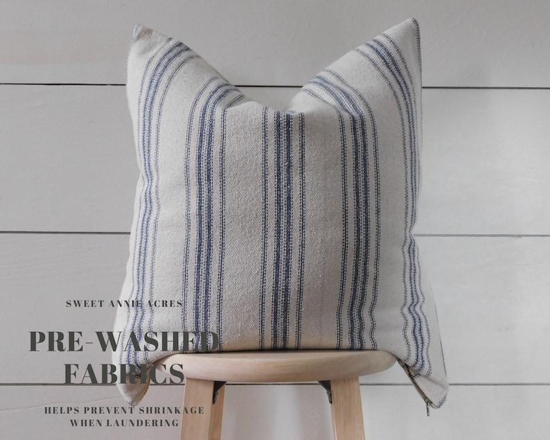 Grain Sack Blue Stripe Pillow Cover Farmhouse Pillow Cover Etsy Canada