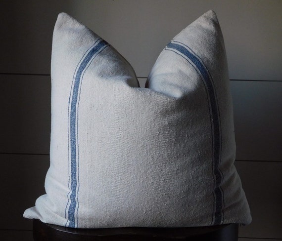 Grain Sack Pillow Cover Ticking Pillow Cover Blue 3 Stripe Etsy