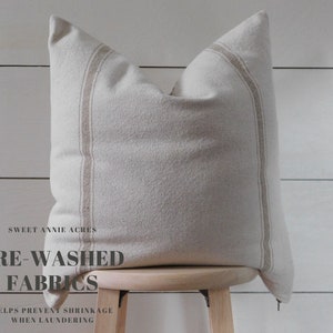 1 Grain Sack & Ticking Pillow Cover | Farmhouse Pillow Cover | Tan Stripe | Beige Fabric | Ticking Back | Zipper Closure