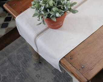 Table Runner/Beige Grain Sack Fabric/Center Tan Stripe/15" Wide