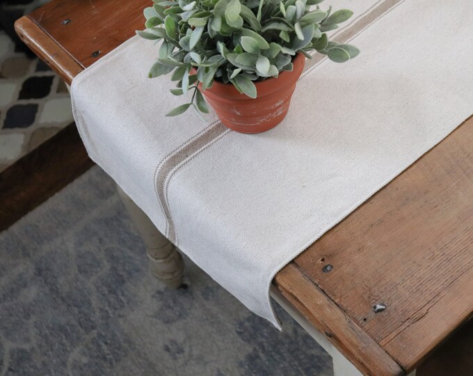 Farmhouse Striped Table Runner Grain Sack Stripe Runner Blue Stripe Farmhouse Decor Rustic Table