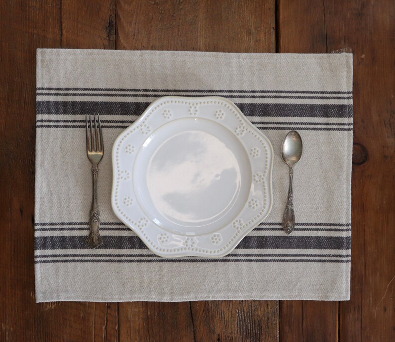 Gray Beige Farmhouse Placemat Grain Sack Placemat Beige Etsy