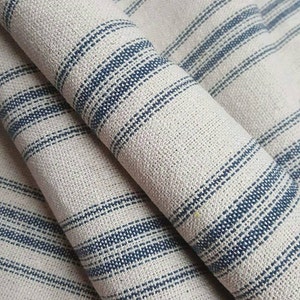 Feed Sack Fabric By The Yard Farmhouse Fabric Blue 12 Stripe Beige Background 54 Wide Upholstery Weight image 6