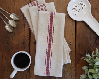 Burgundy Grain Sack Kitchen Towel | NOT A SET | Flour Sack Tea Towel | Farmhouse Hand Towel | Rustic Dish Towel | Choose Your Stripe