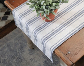 Tischläufer/Beiger Getreidesack-Stoff/Blaue 12 Streifen/14-15 &quot;Breite