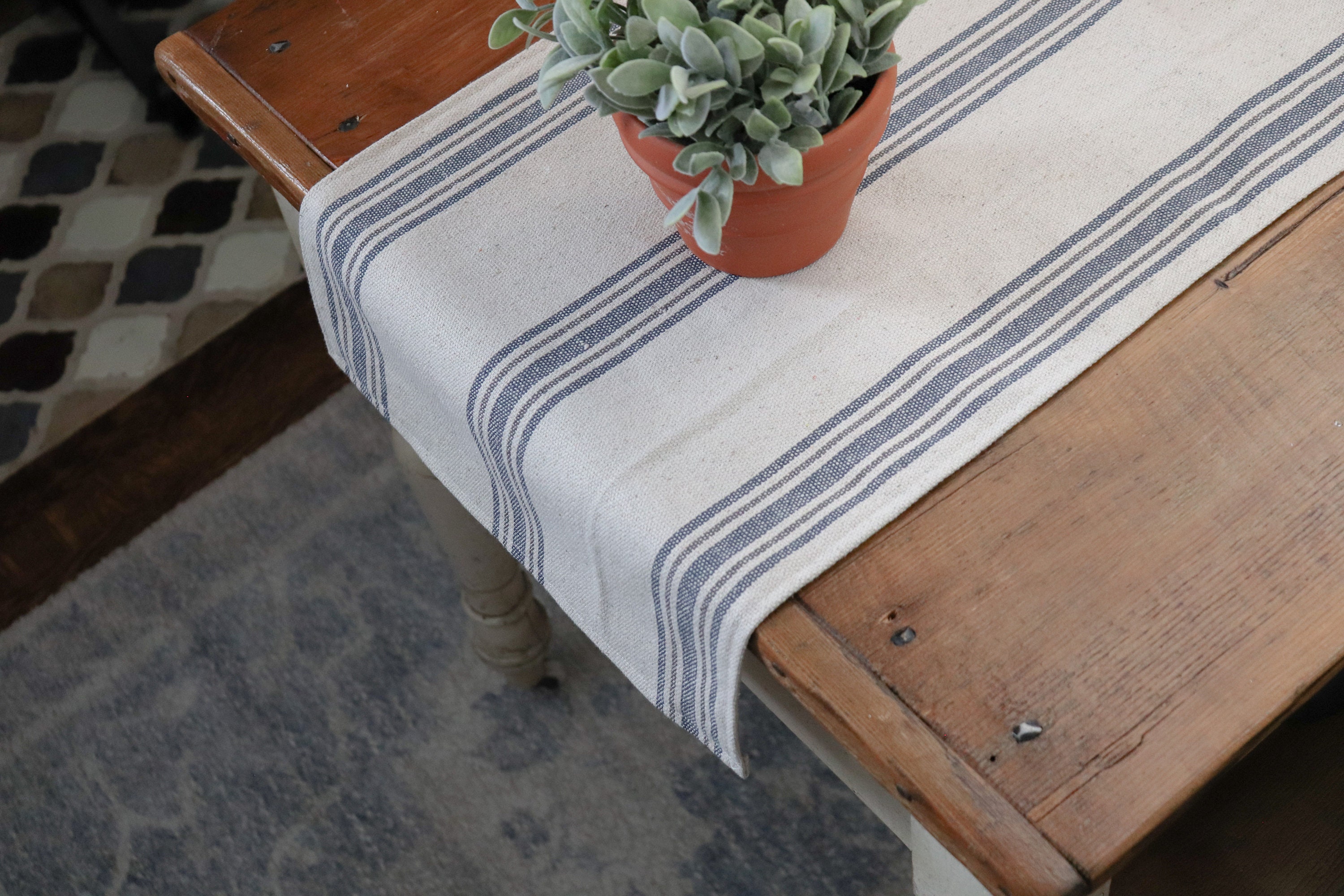 Ticking Upholstery Weight Fabric Grain Sack and Farmhouse Style Fabric  Blue, Black, Gold Flax, & Red Stripe 56 Wide 