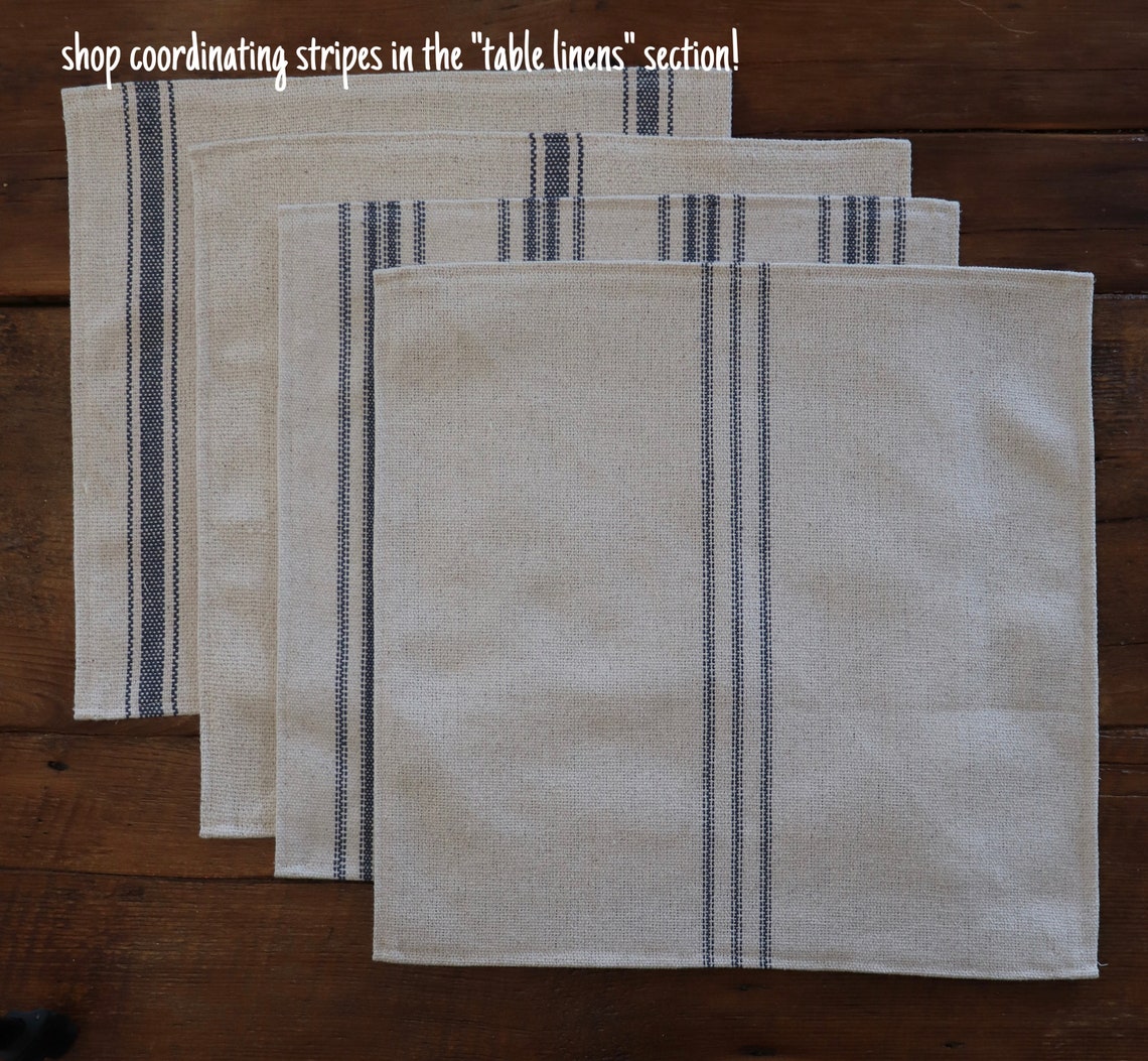 Farmhouse Napkin Grain Sack Napkin Beige Fabric Blue 3 - Etsy