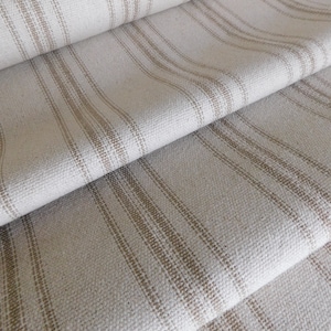 Grain Sack Fabric By The Yard | Farmhouse Fabric | Ticking Fabric | Tan 12 Stripe | Beige Fabric | 54" Wide