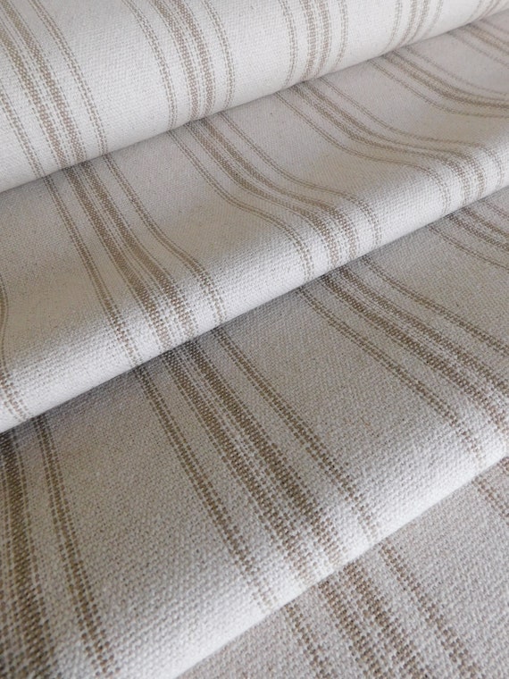 Getreidesack Stoff Meterware | Bauernstoff | Inlettstoff | Hellbraun 12 Streifen | Beige Stoff | 138 cm breit