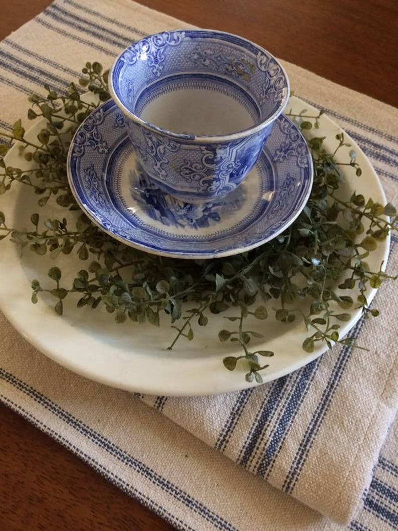 Farmhouse Placemat Grain Sack Placemat Beige Fabric Blue Etsy