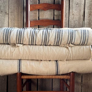 Grain Sack Fabric By The Yard | Farmhouse Fabric | Blue Stripe Stripe | Beige Background | 54&quot; Wide | Upholstery Fabric | CHOOSE YOUR STRIPE
