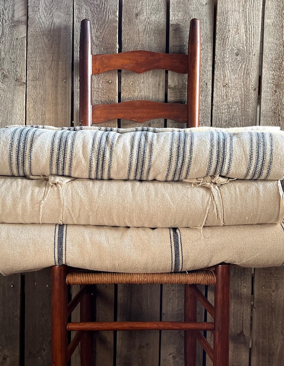Grain Sack Fabric By The Yard | Farmhouse Fabric | Blue Stripe Stripe | Beige Background | 54" Wide | Upholstery Fabric | CHOOSE YOUR STRIPE