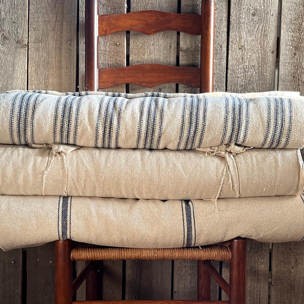 Tela para sacos de cereales cortada a medida / Tela rústica / Rayas azules / Fondo beige / 54" de ancho / Tela para tapicería / ELIJA SU RAYA