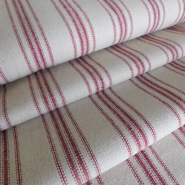 Tissu de sac d’alimentation par | de jardin | de tissu à cocher Bourgogne 12 Stripe | Fond beige | | large de 54 po Poids du rembourrage