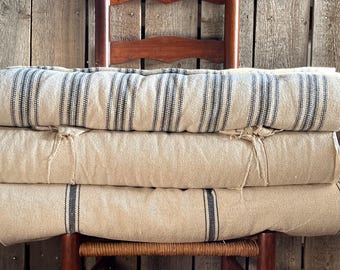 Feed Sack Fabric By The Yard | Farmhouse Fabric | Blue Stripe Ticking Fabric | Beige Fabric | 54" Wide | CHOOSE YOUR STRIPE