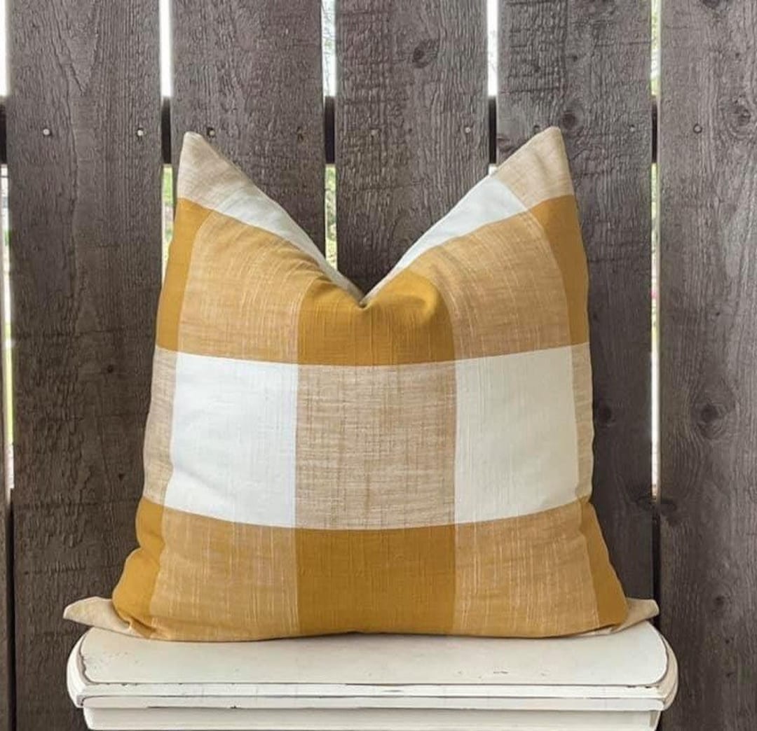 Mustard Yellow Buffalo Check Pillow Cover Farmhouse Pillow Cover Country Pillow Cover Mustard Cream Checkered Zippered Closure Etsy Canada