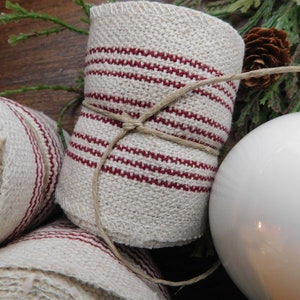 1 nastro a righe per sacco di grano / ghirlanda a righe / nastro da fattoria / bordeaux 9 strisce / tessuto beige / 7 piedi