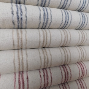 Stof voor graanzakken op maat gesneden | Boerderijstof | Tijkstof | 12 strepenstof | Beige achtergrond | 54" breed | Gewicht bekleding