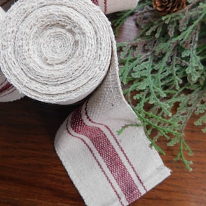 Nastro a strisce per sacco di grano / Ghirlanda a strisce / Nastro della fattoria / Borgogna 3 strisce / Tessuto Beige / 7 piedi