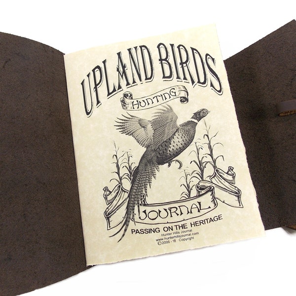 Upland Bird Hunting Journal, rustiek handgemaakt, donkerbruin leer