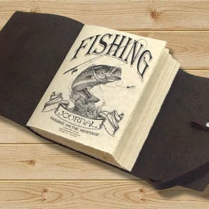 Fishing leather journal, 200 pages, Fishing leather logbook, Fishing journal, Fishing log, leather journal