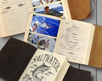 Handmade Saltwater Fishing Journal, Photo Album, Sportfishing, Logbook, Leather
