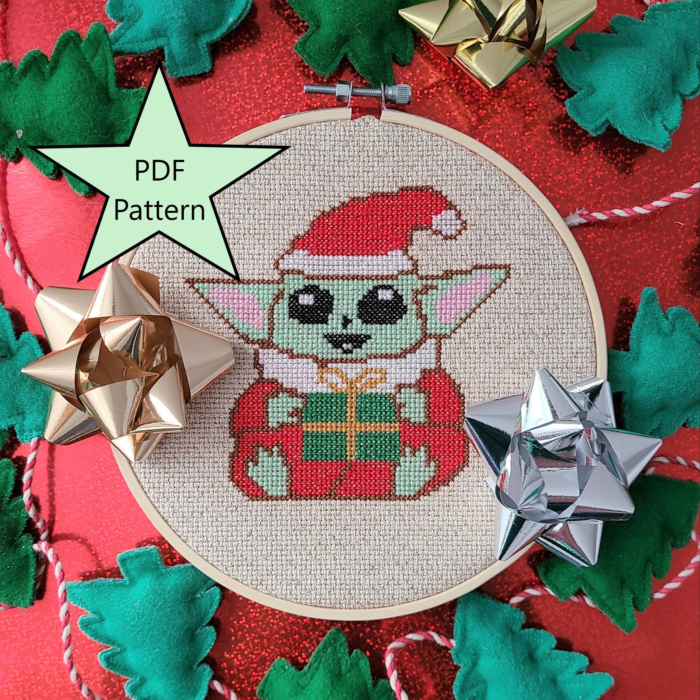 Weihnachten Baby Yoda Kreuzstich Muster, PDF digitaler Download, Star Wars Kreuzstich, Mandalorianer, The Child, XMas Santa Yoda, Grogu